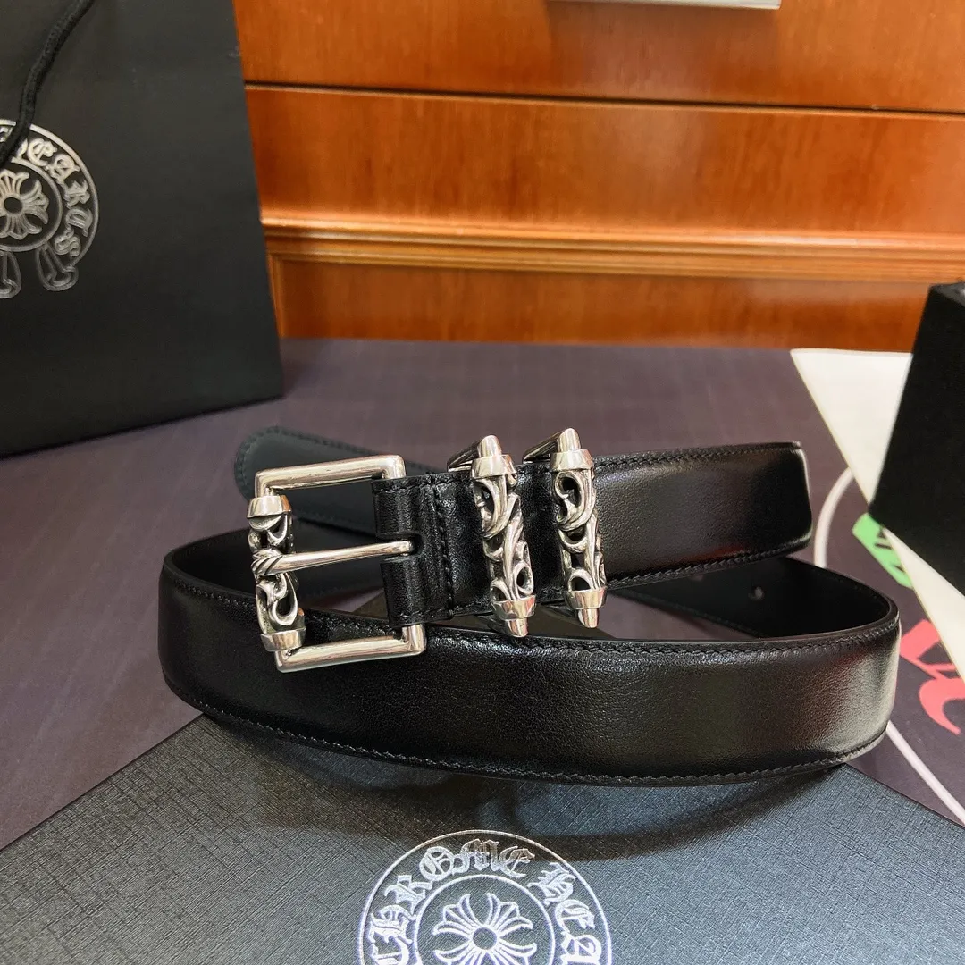 𝐂𝐡𝐫𝐨𝐦𝐞𝐇𝐞𝐚𝐫𝐭𝐬 Kroxin rotating roller pin buckle belt [fixed style], brass silver-plated buckle head and imported oil wax leather belt, very cool. Width 3.0cmp520